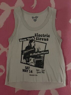 Brandy Melville White Ribbed Tank with Black Graphic